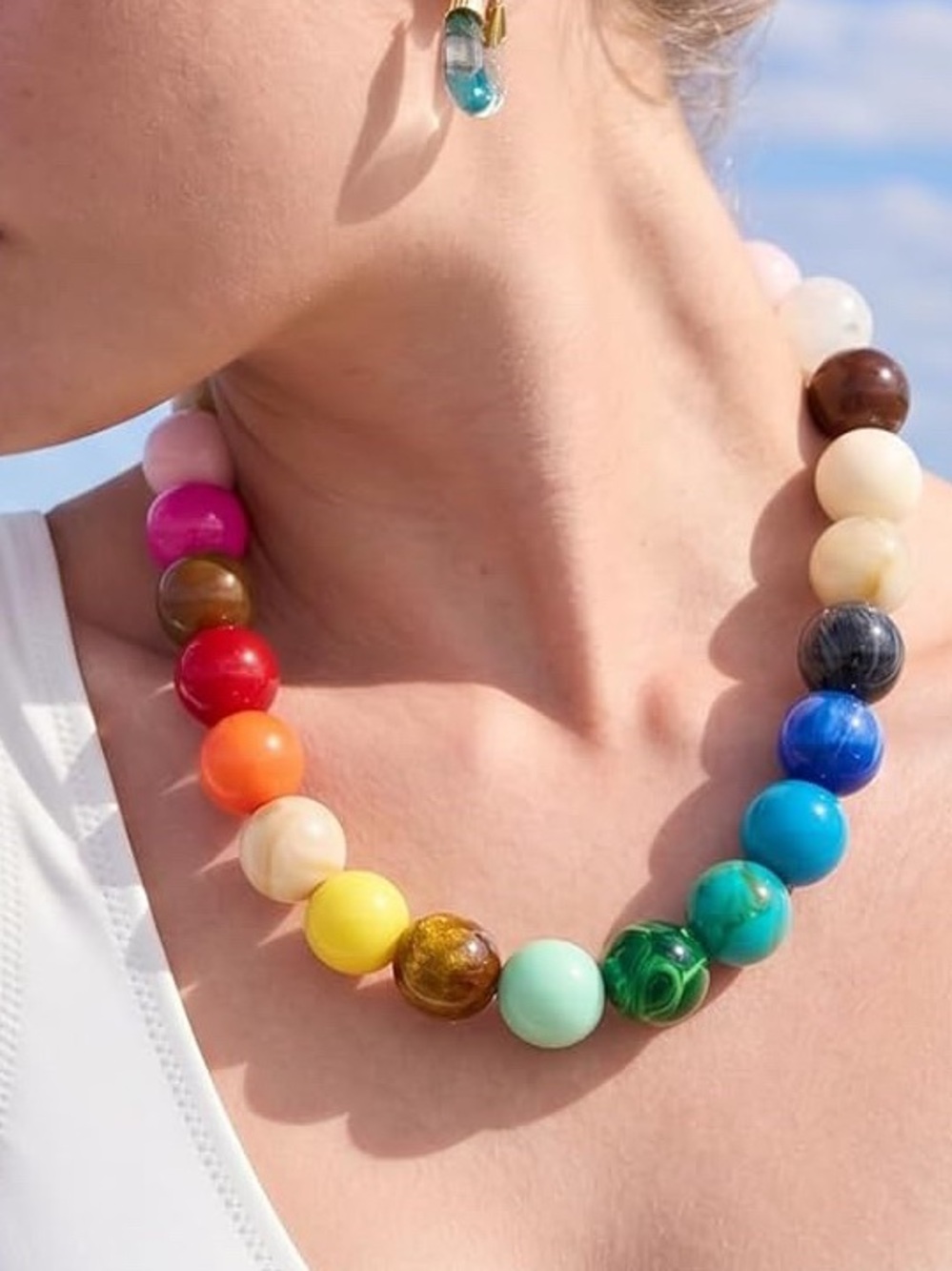 New! Rainbow Marbled Beaded Necklace